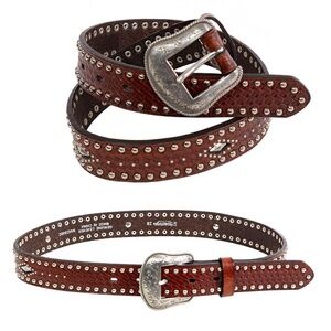 NEW NOONA BELT CO Rust Brown Studded Leather Sz. 28 Western Buckle #B1338
